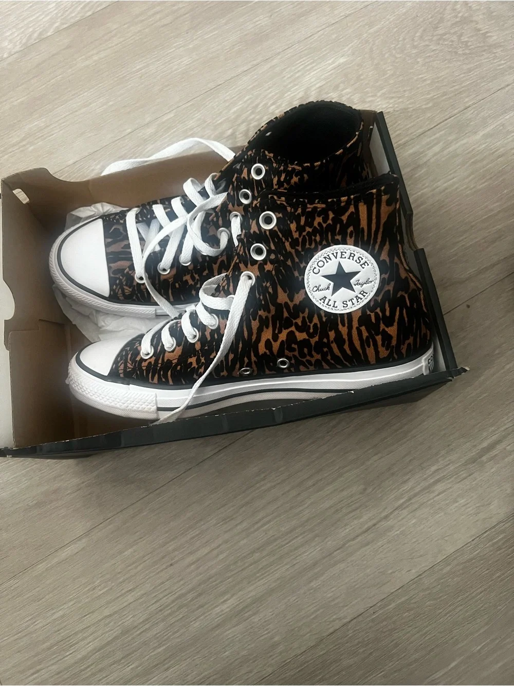 Converse Kids High Top Sneakers in Brown and Black Leopard Print
